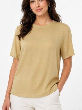 Women's 100% Silk Short Sleeve Soft Butter Yellow Blouse Size M